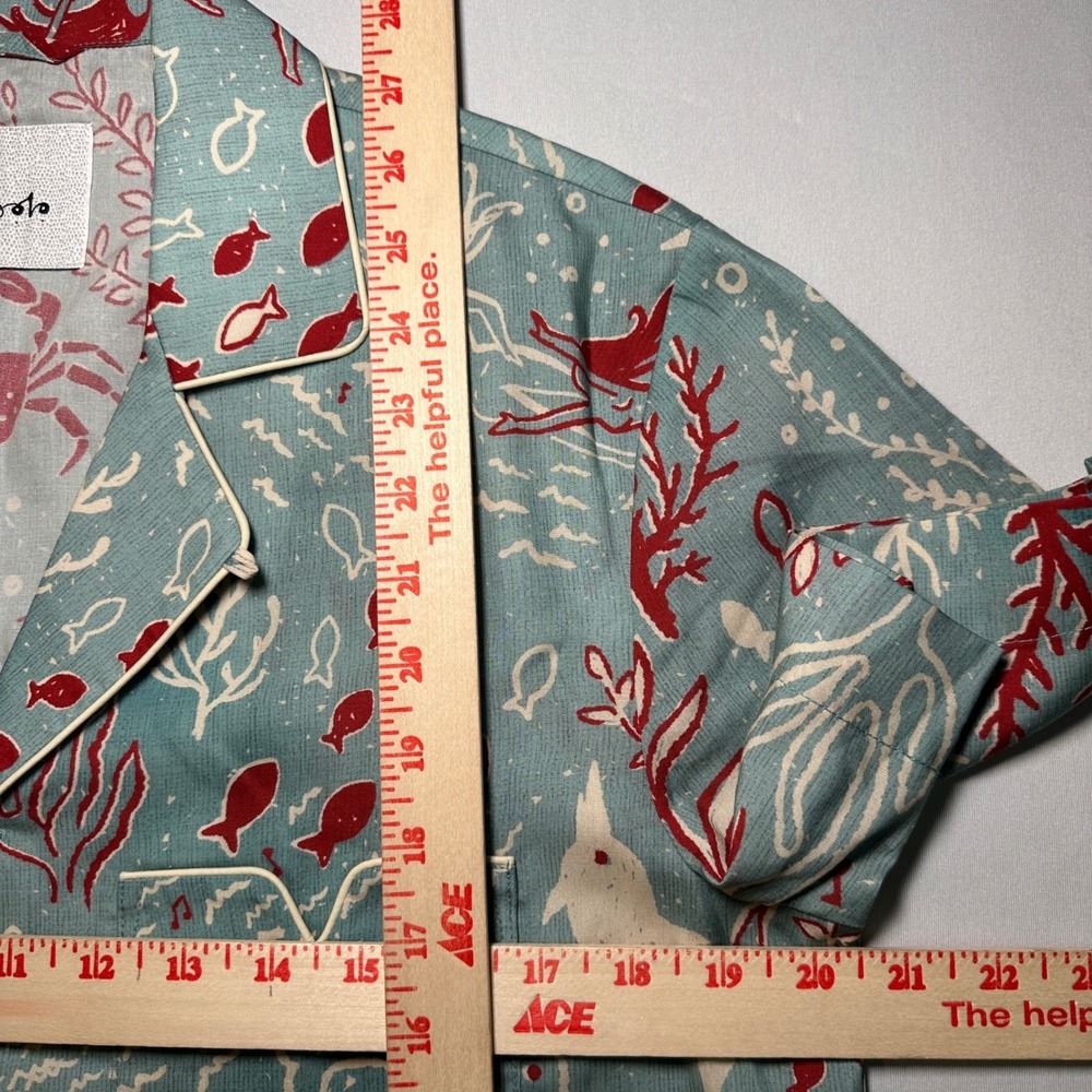 Tombolo Hawaiian Shirt Small French Blue Organic Tencel Mardi Gras Cabana Lounge - Picture 11 of 16